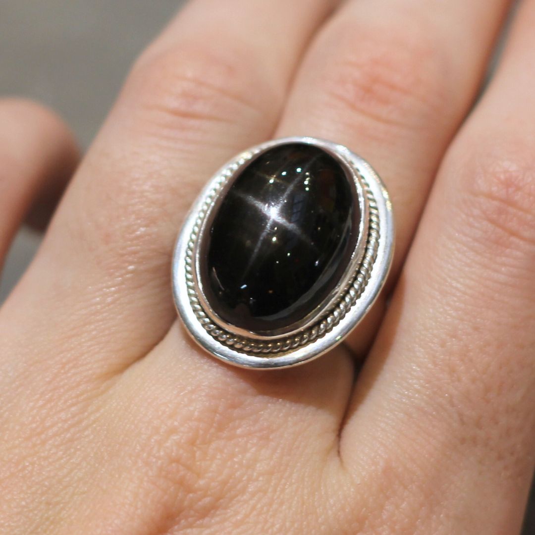 Silver Black Diopside Ring