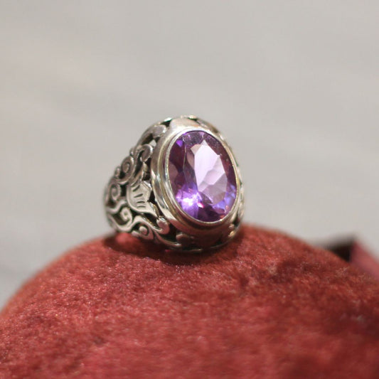 Silver Amethyst Tulip Ring