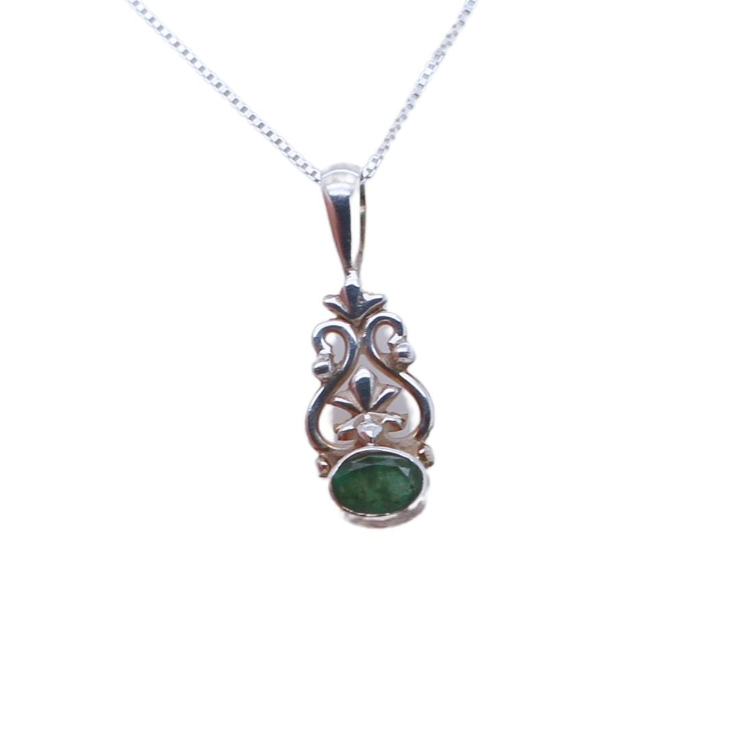 Small Silver and Emerald Necklace