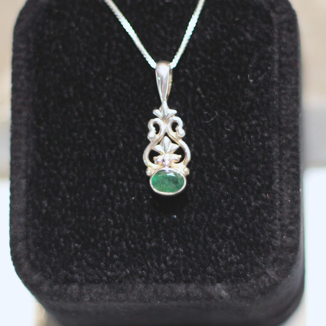 Small Silver and Emerald Necklace