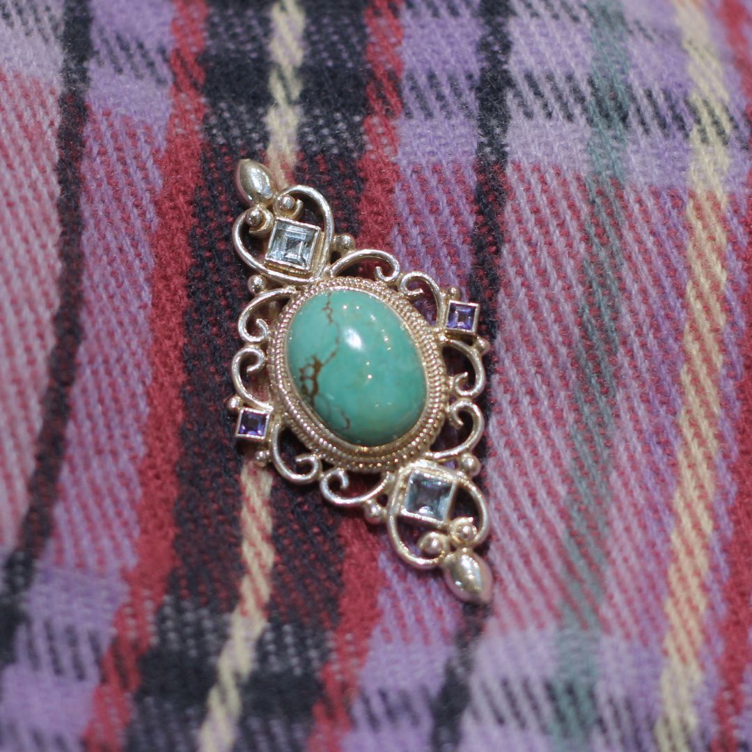 Turquoise & Gemstone Silver Brooch