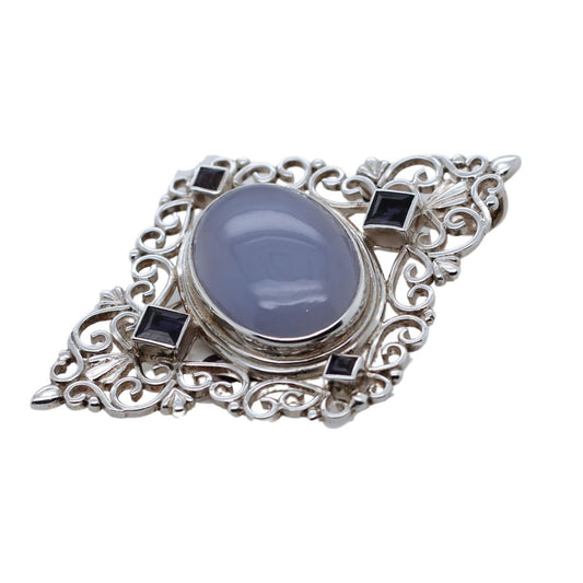 Chalcedony & Iolite Brooch