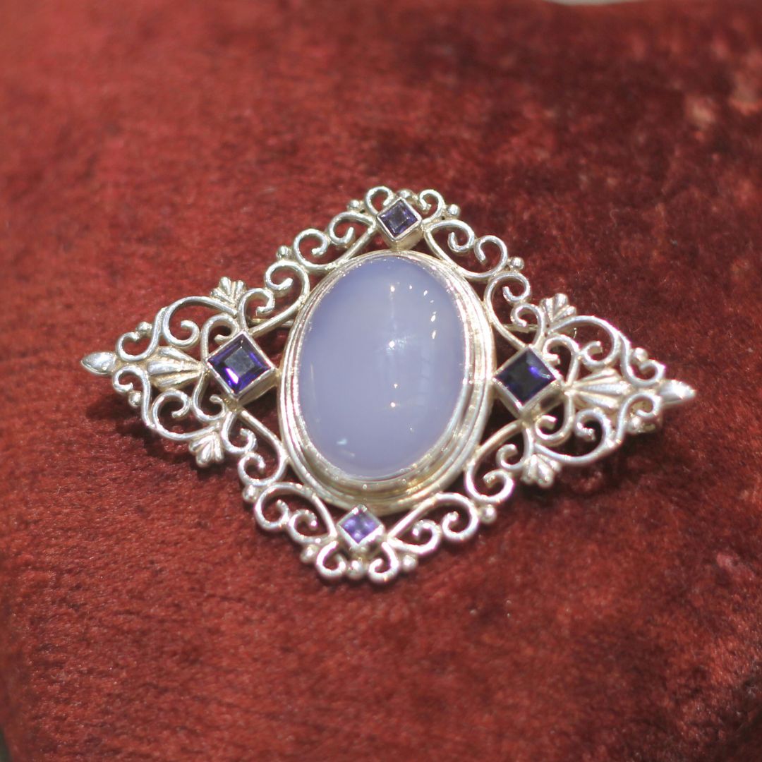 Chalcedony & Iolite Brooch