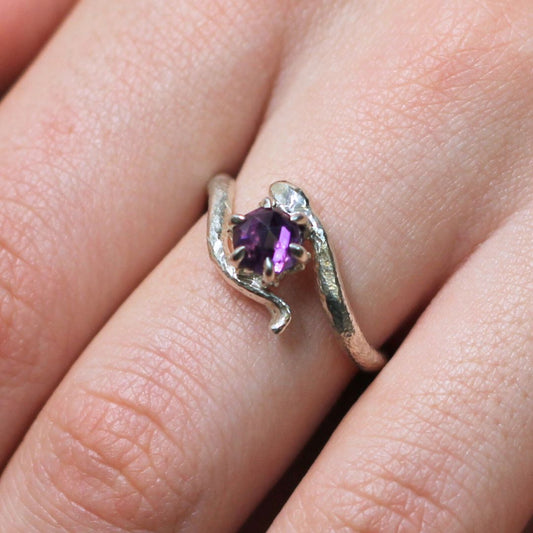 Amethyst Silver Snake Ring