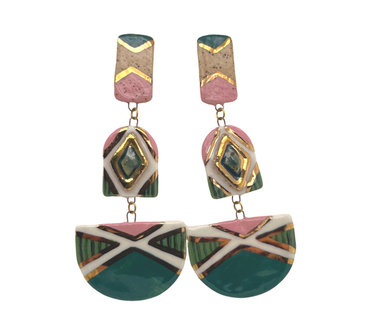 Green Three Piece Earrings