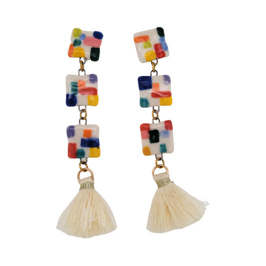 Squared Geo Tassel Earrings