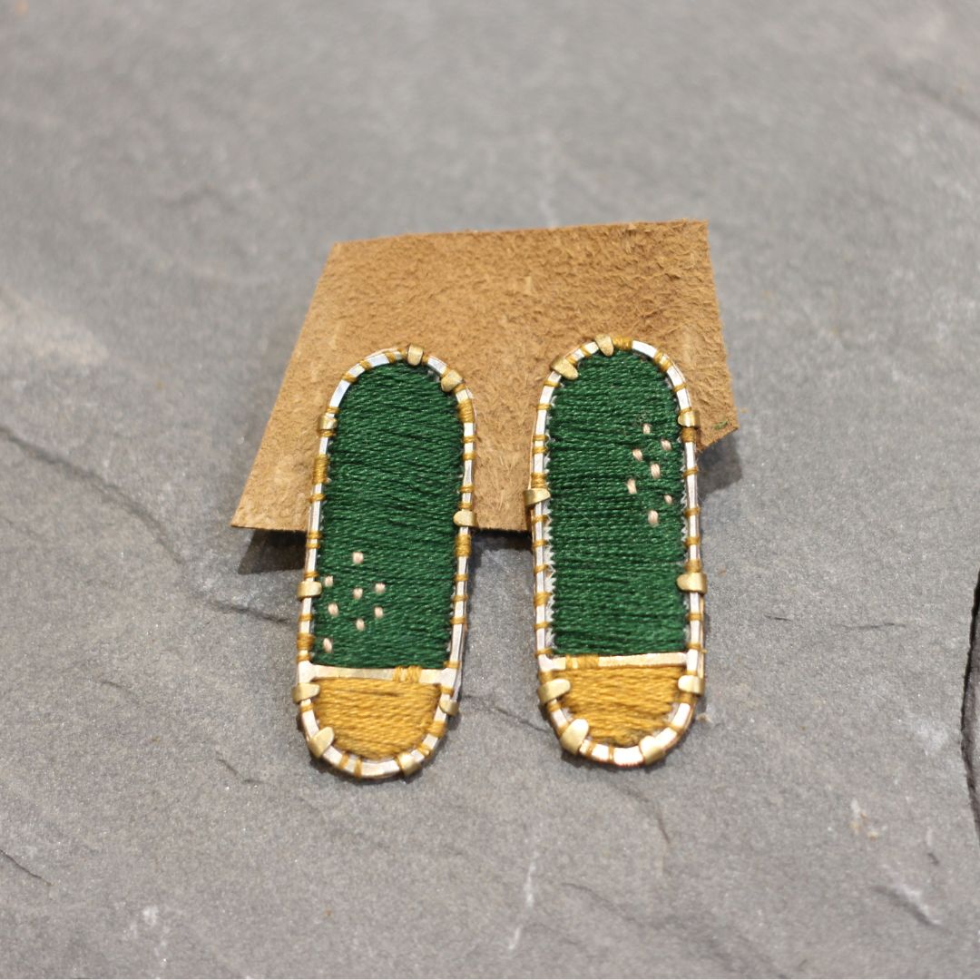 Textile Fabric Oval Green Earrings