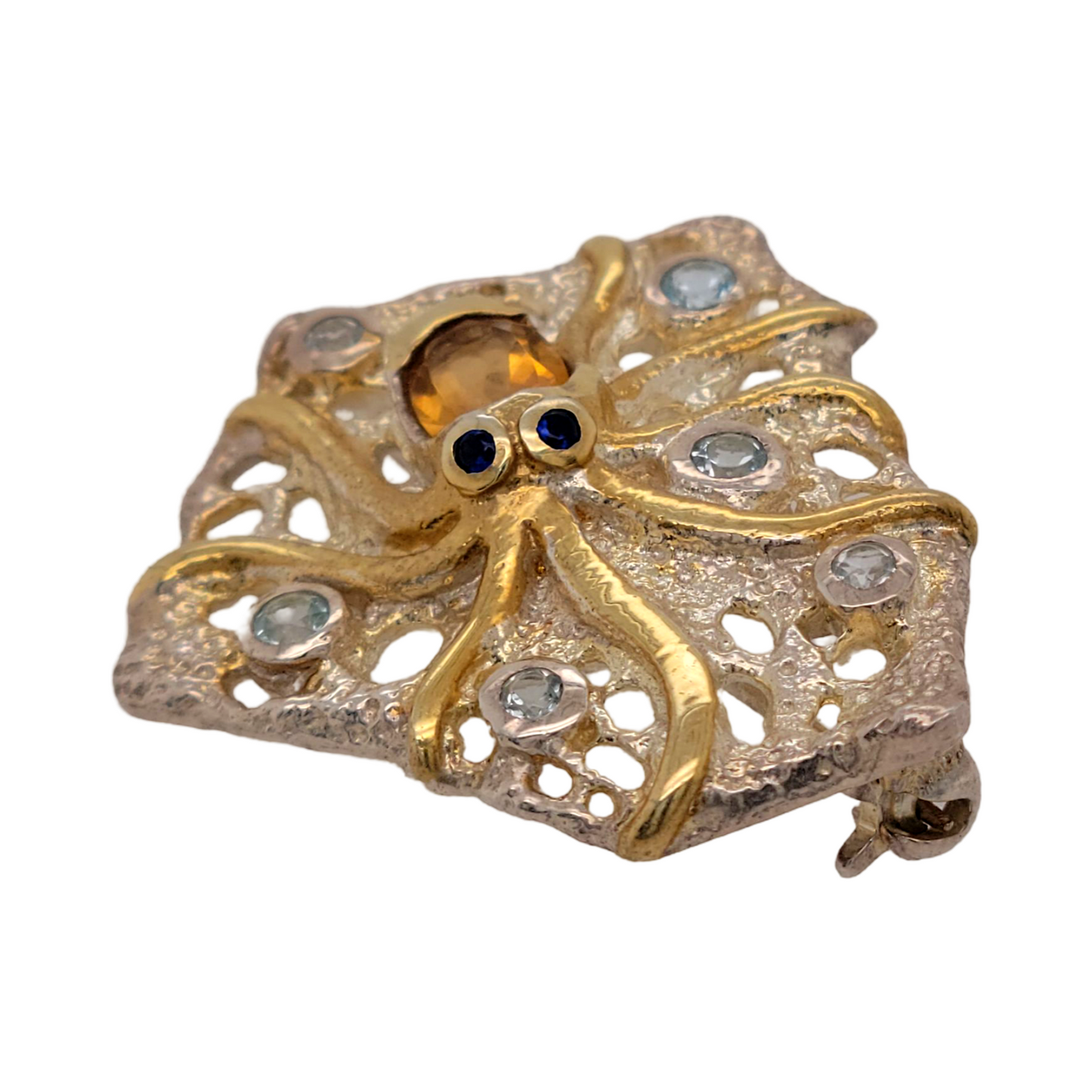 Octopus Gemstone Shield Brooch