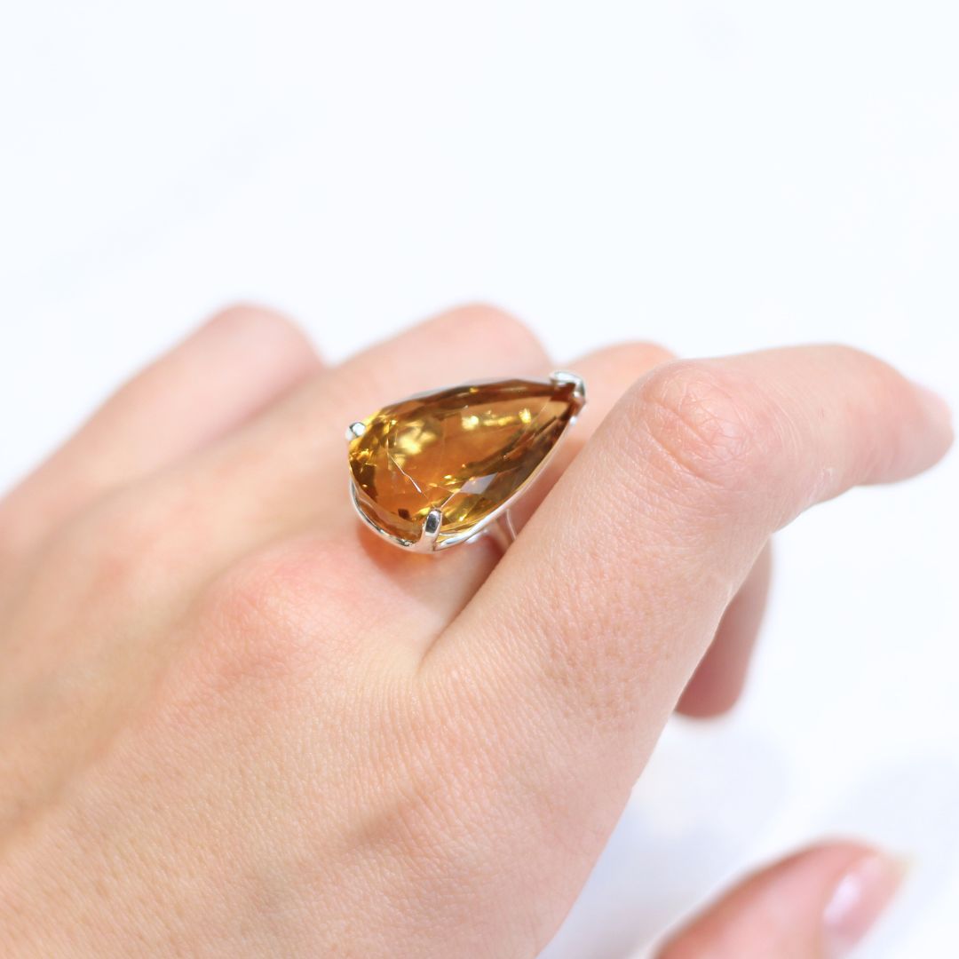 Sterling Silver Pear-Shaped Citrine Ring