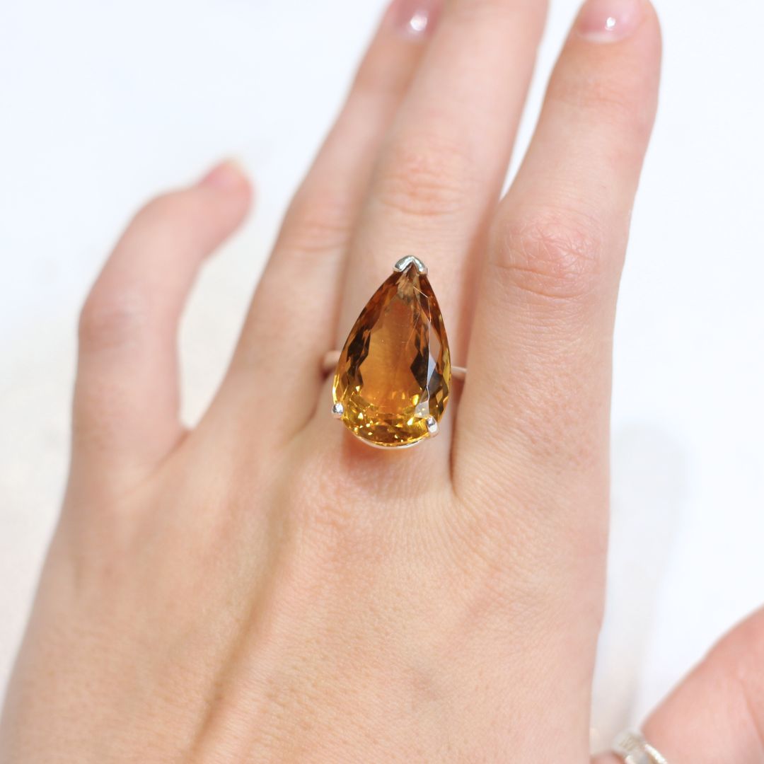 Sterling Silver Pear-Shaped Citrine Ring