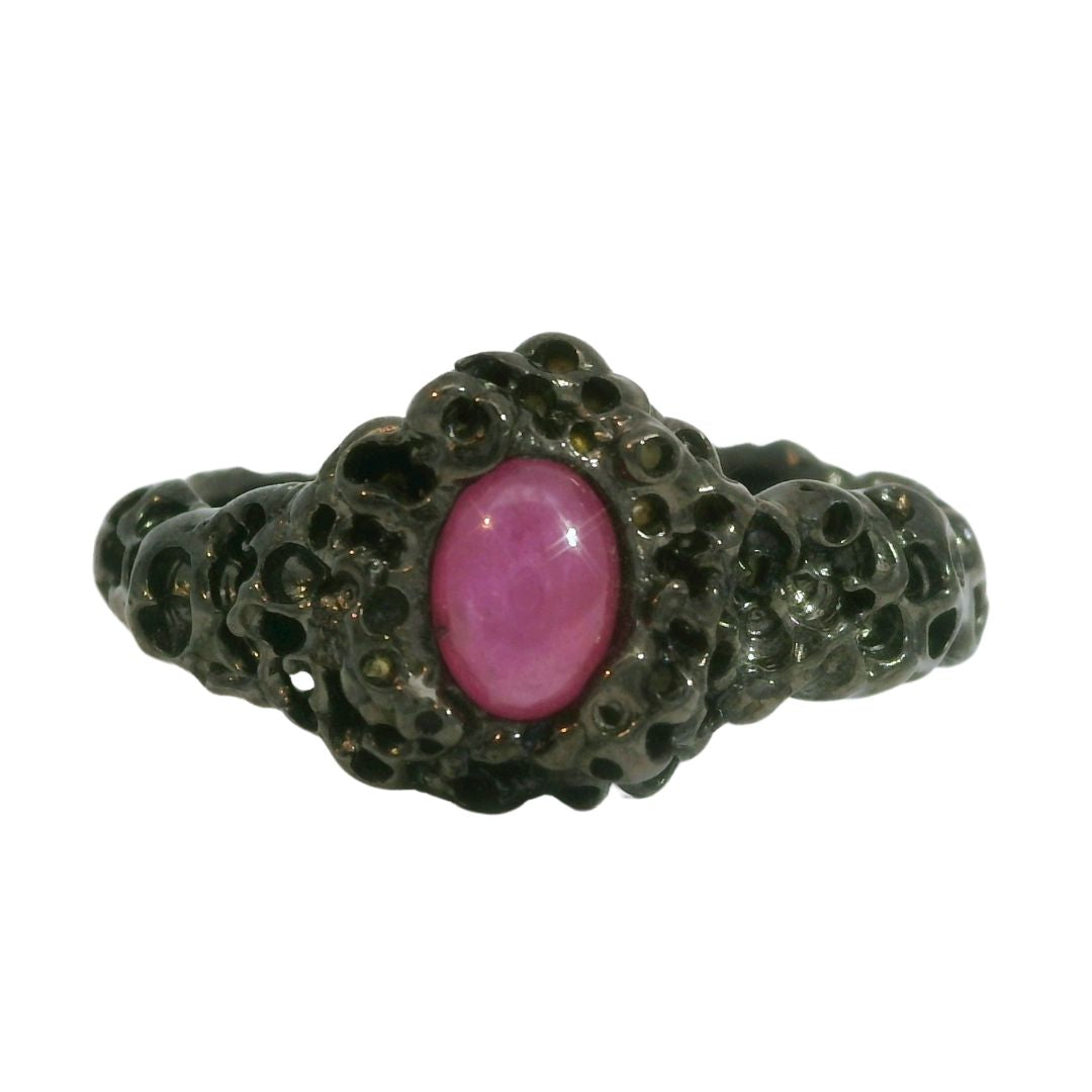 Sterling Silver Black Rhodium-plated Ruby Ring