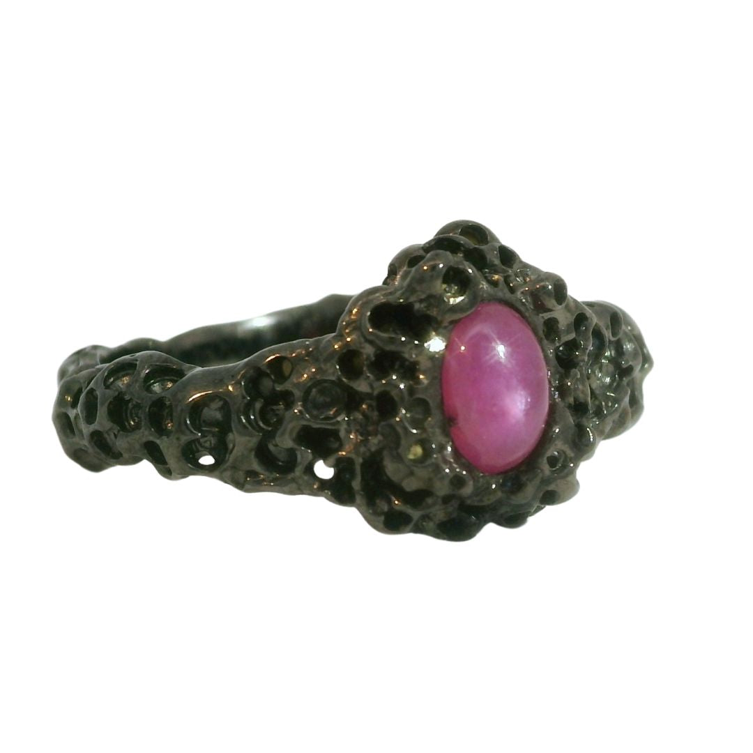 Sterling Silver Black Rhodium-plated Ruby Ring