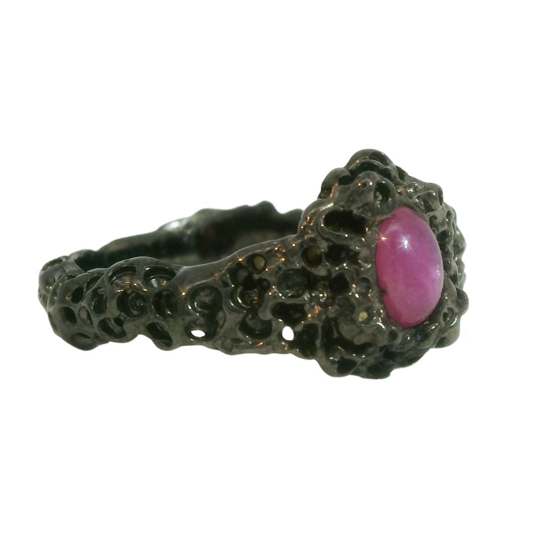 Sterling Silver Black Rhodium-plated Ruby Ring