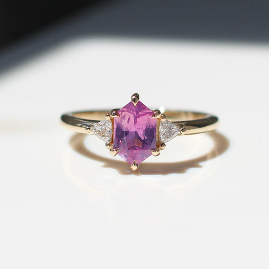 Pink Hexagon Sapphire Engagement Ring