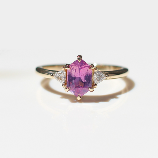 Pink Hexagon Sapphire Engagement Ring