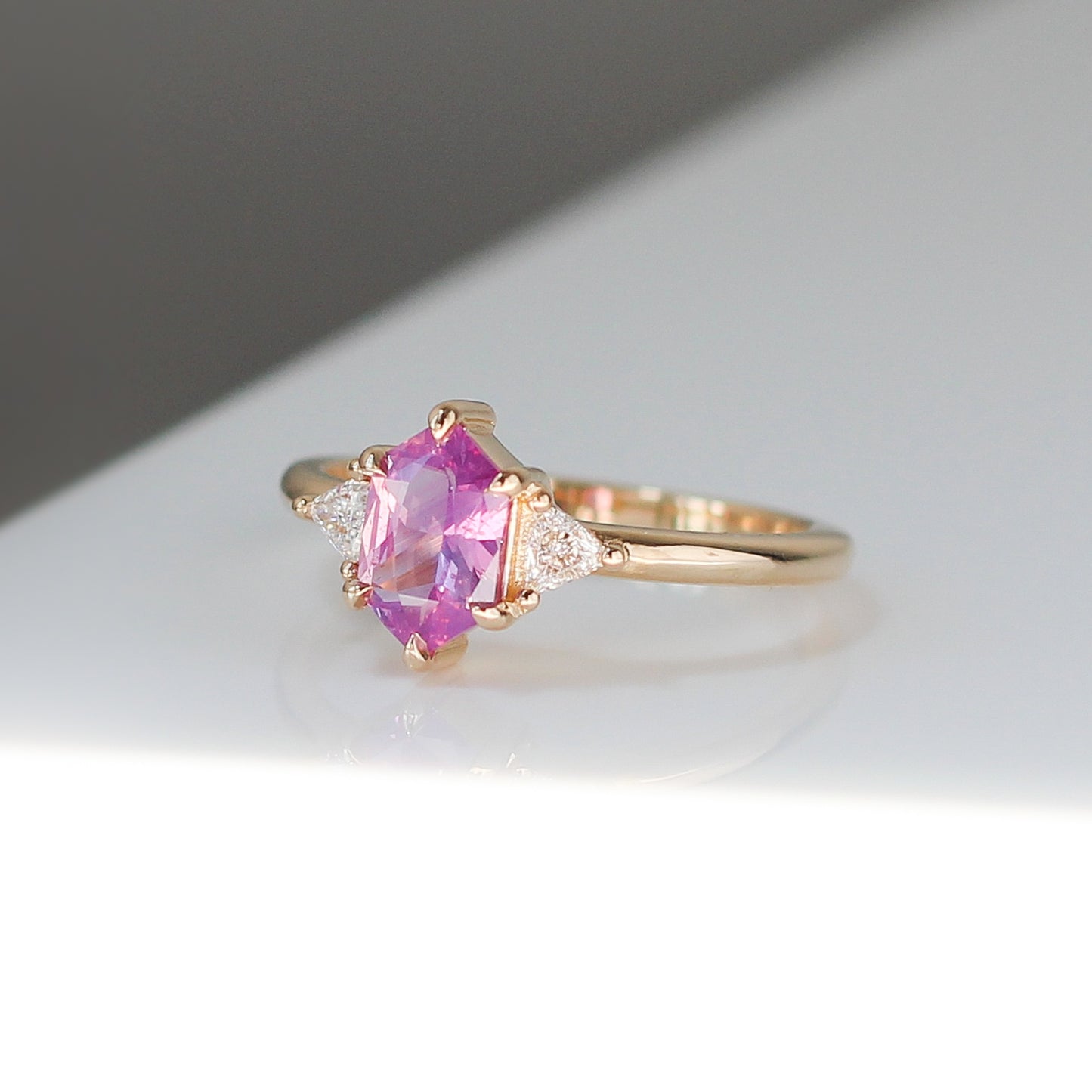 Pink Hexagon Sapphire Engagement Ring