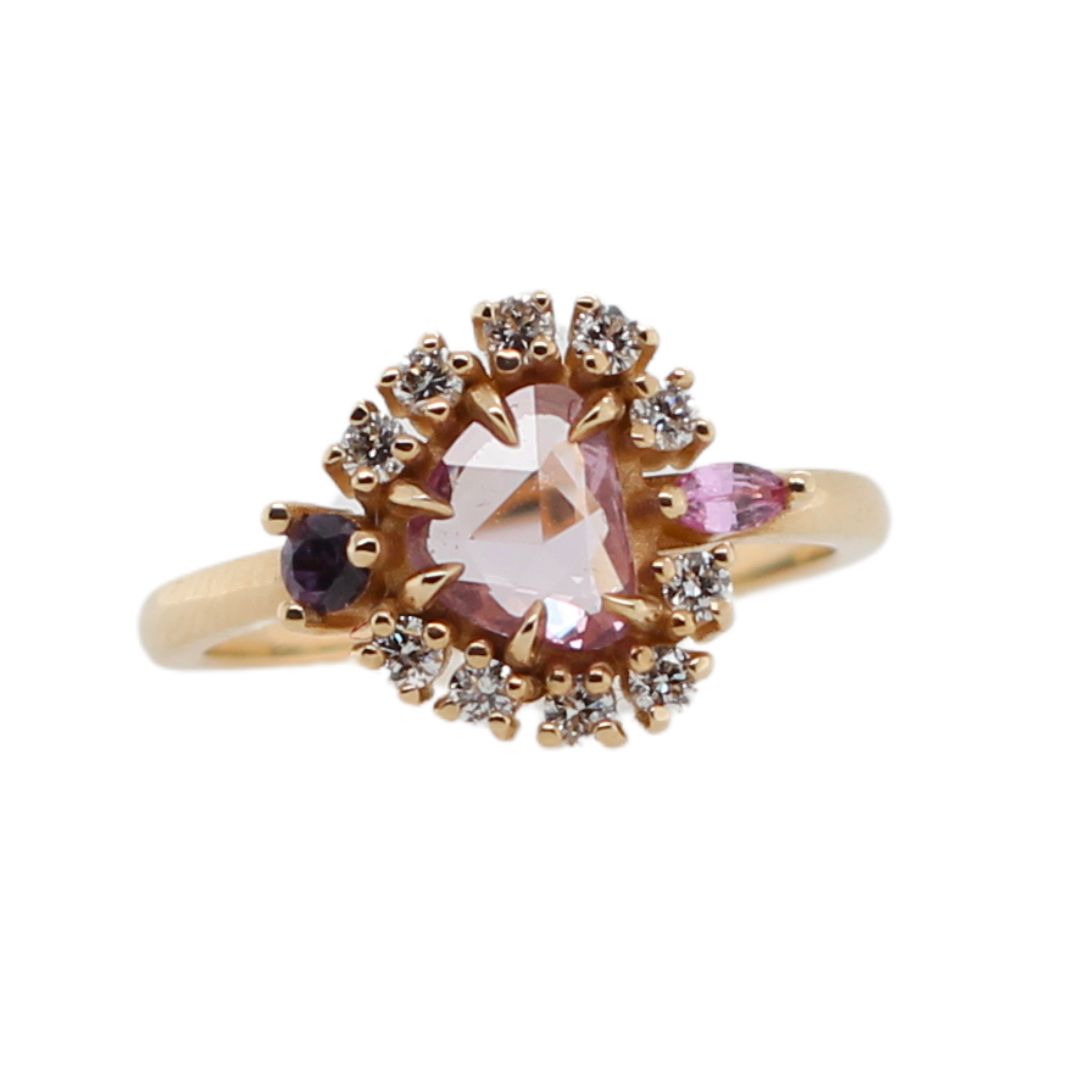 Pink Sapphire and Diamond Cluster Engagement Ring