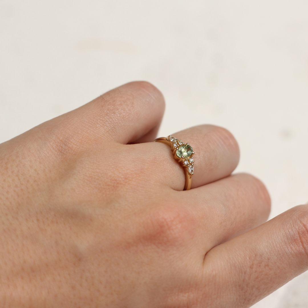 Petite Green Sapphire Engagement Ring