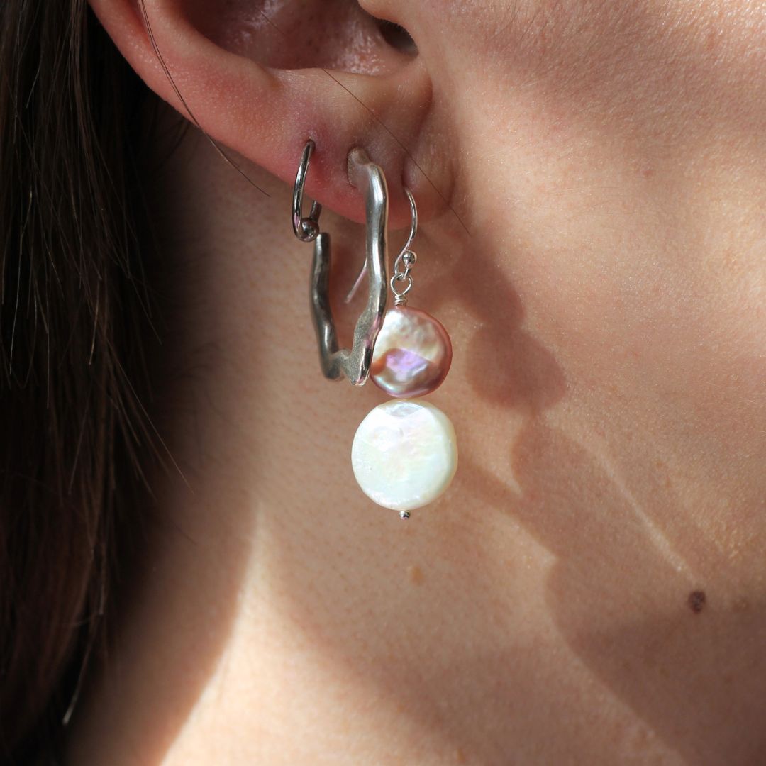 Double Coin Drop Pearl Earrings