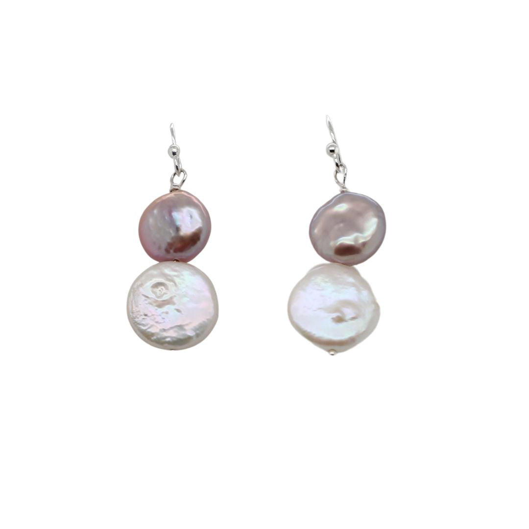 Double Coin Drop Pearl Earrings