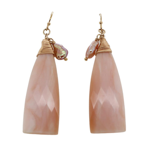 Peach Moonstone & Pearl Drop Earrings