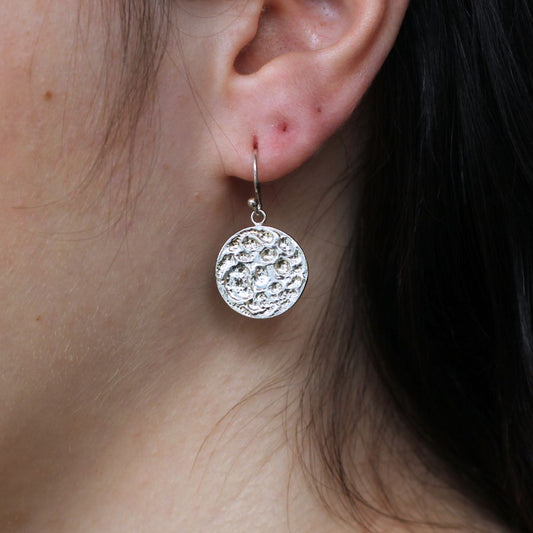 Silver Carved Full-Moon Earrings