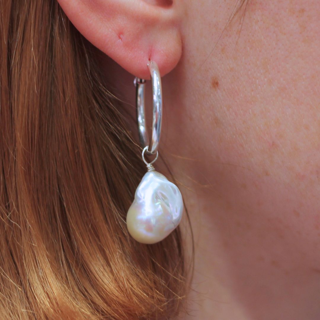 Large Baroque Pearl Drop Hoops