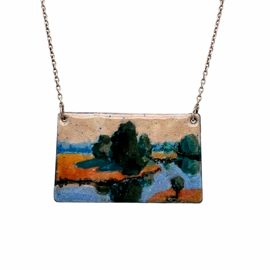 Hand Painted Enamel Landscape Pendant