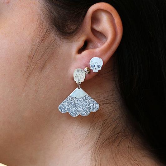 Flat Skull & Doily Earrings