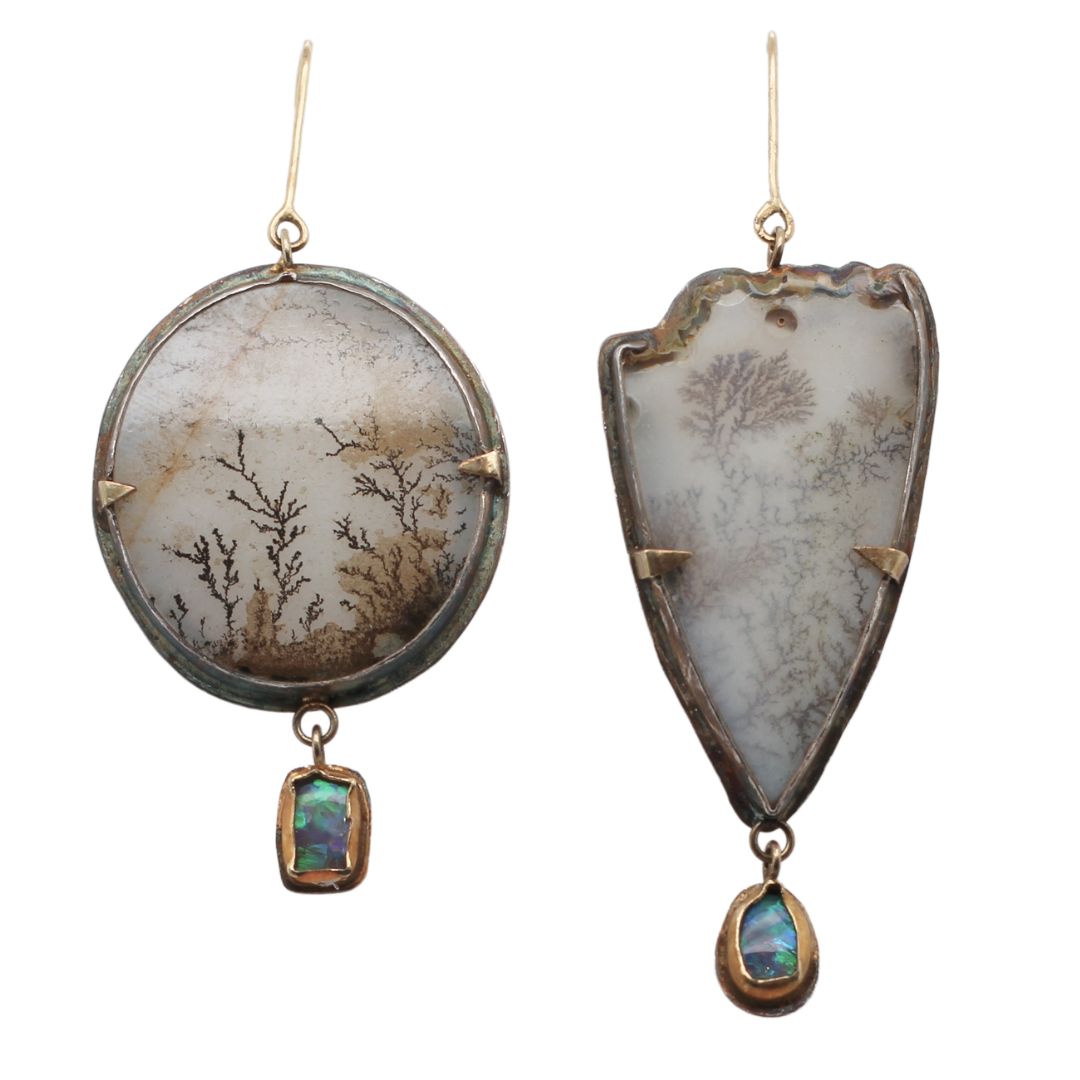 Dendritic Agate & Opal Drop Earrings