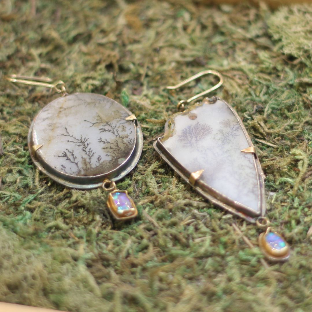 Dendritic Agate & Opal Drop Earrings