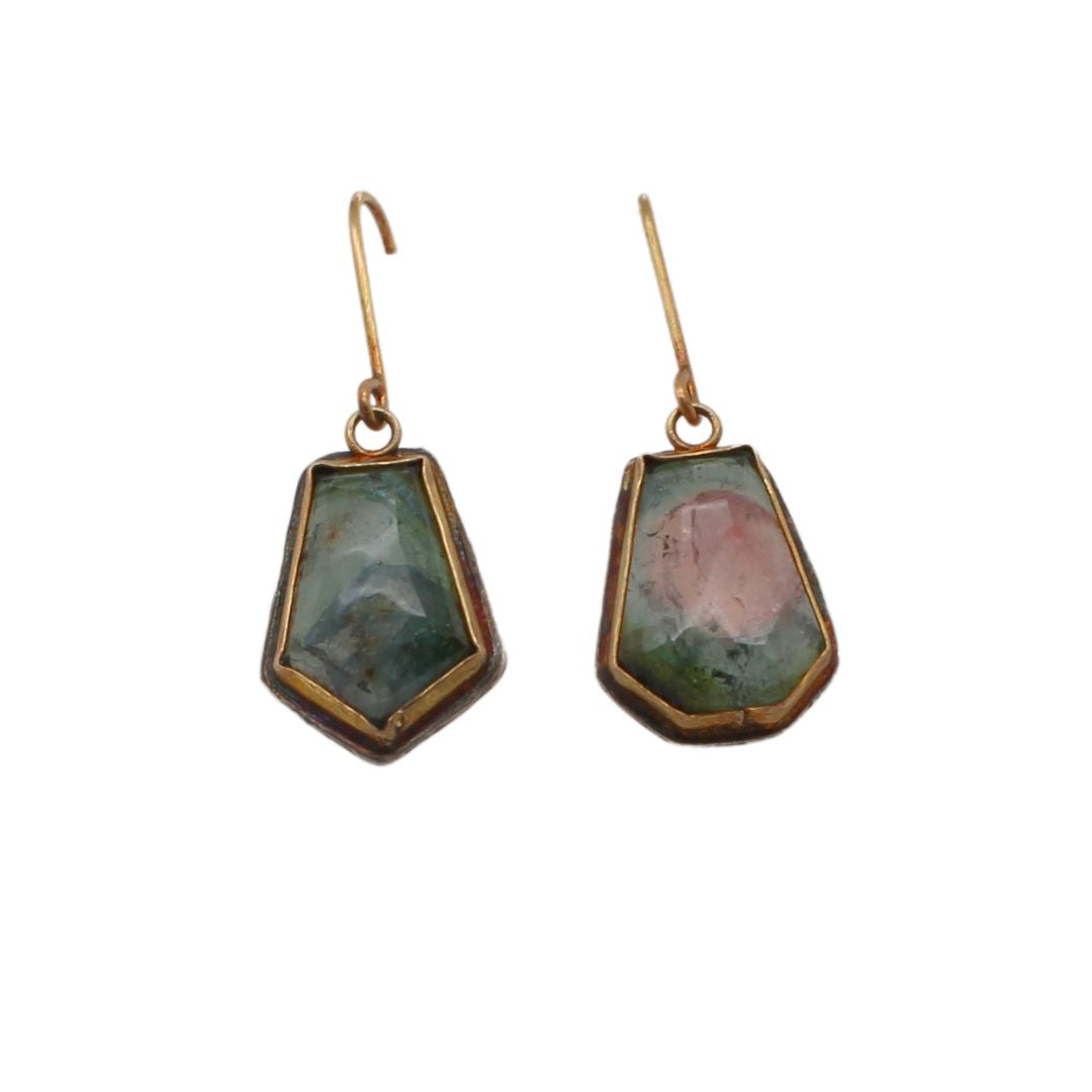 Rough style Watermelon Tourmaline Drop Earrings