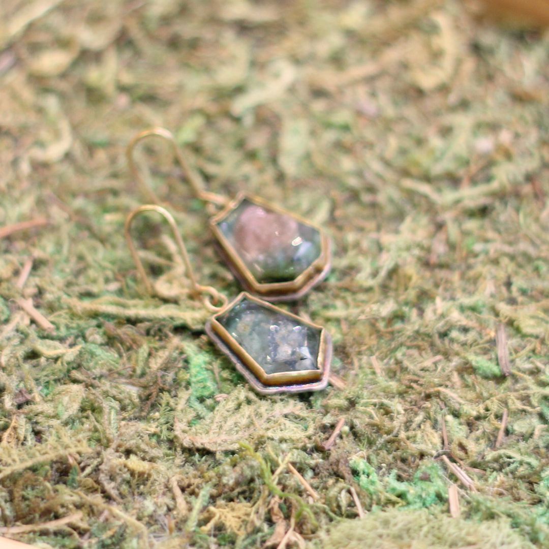 Rough style Watermelon Tourmaline Drop Earrings