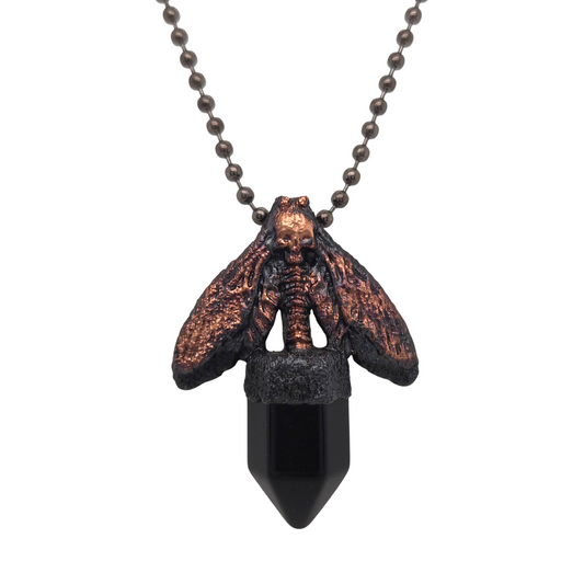 Obsidian Deaths head moth necklace