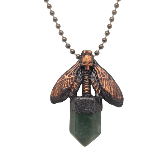 Moss agate deaths head moth necklace