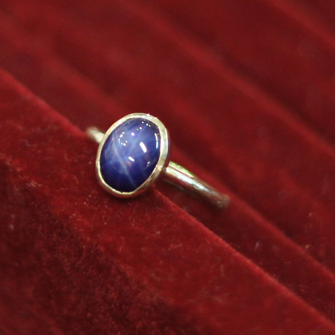 Blue Sapphire Cabashon Engagement Ring