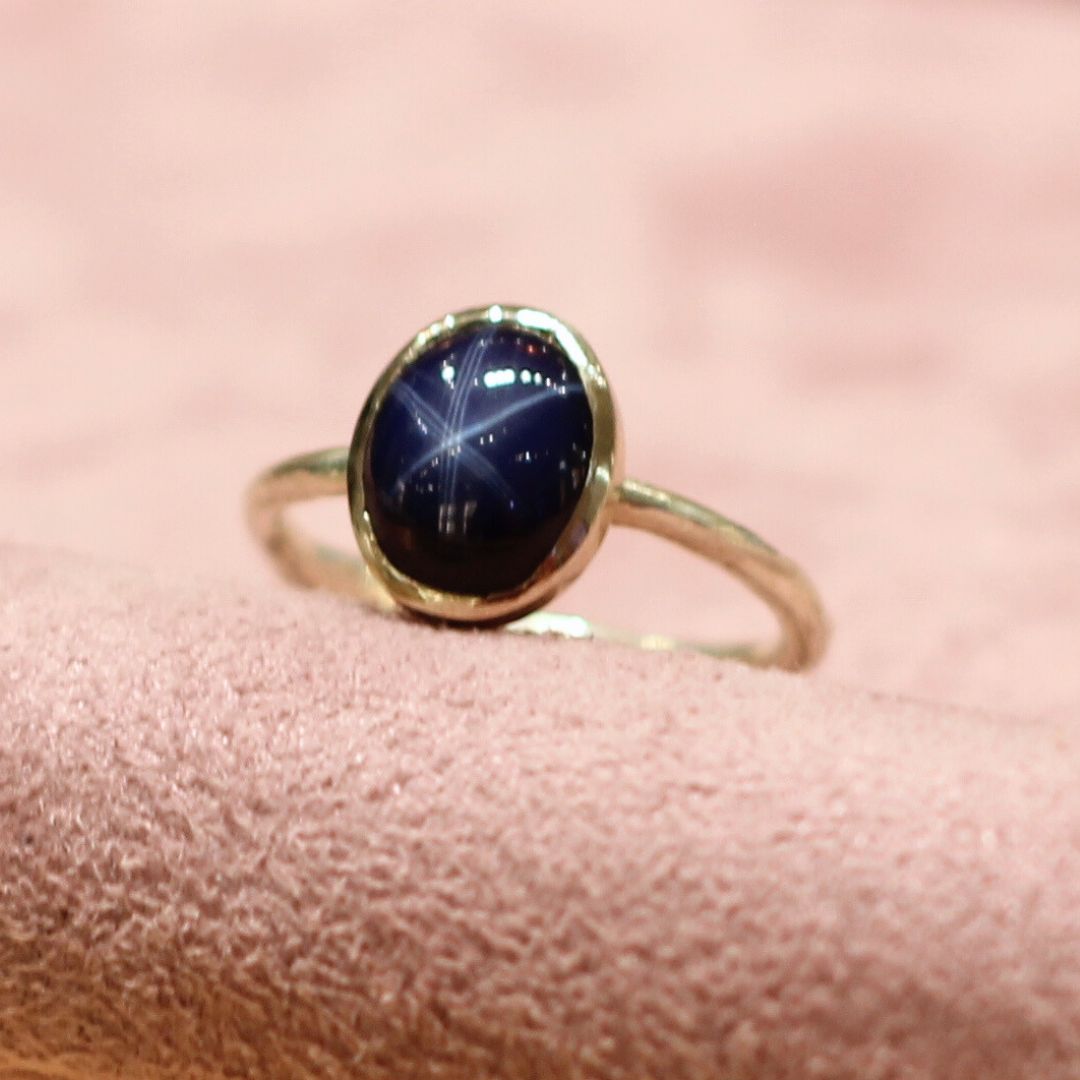 Blue Sapphire Cabashon Engagement Ring