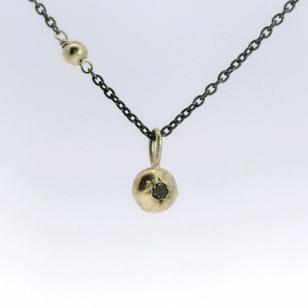 Gold Pebble & Black Diamond Necklace