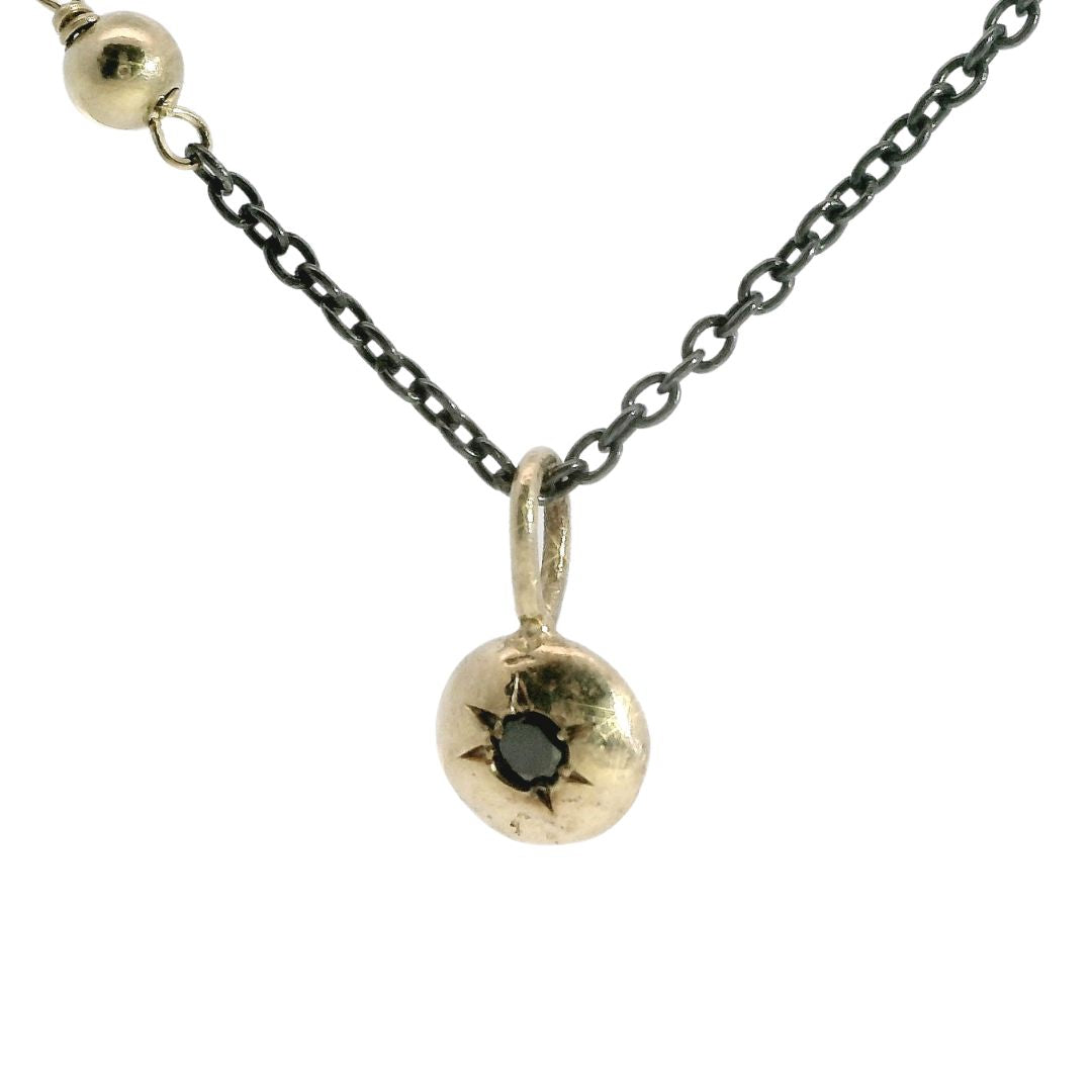 Gold Pebble & Black Diamond Necklace