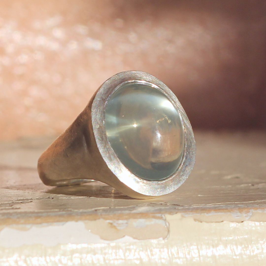 Chunky Cabochon Aquamarine in Silver Ring