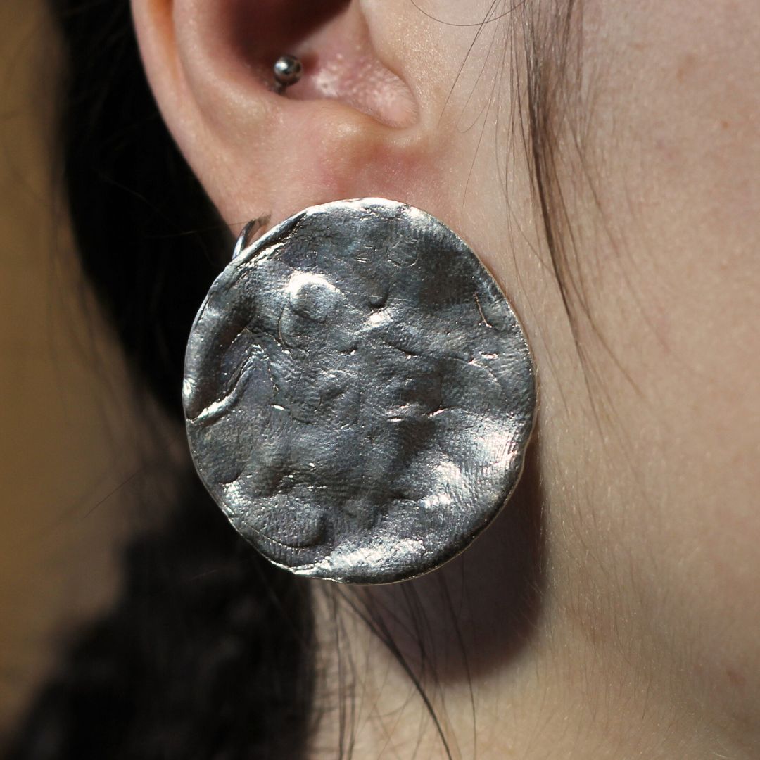 Jumbo Silver Button Stud Earrings