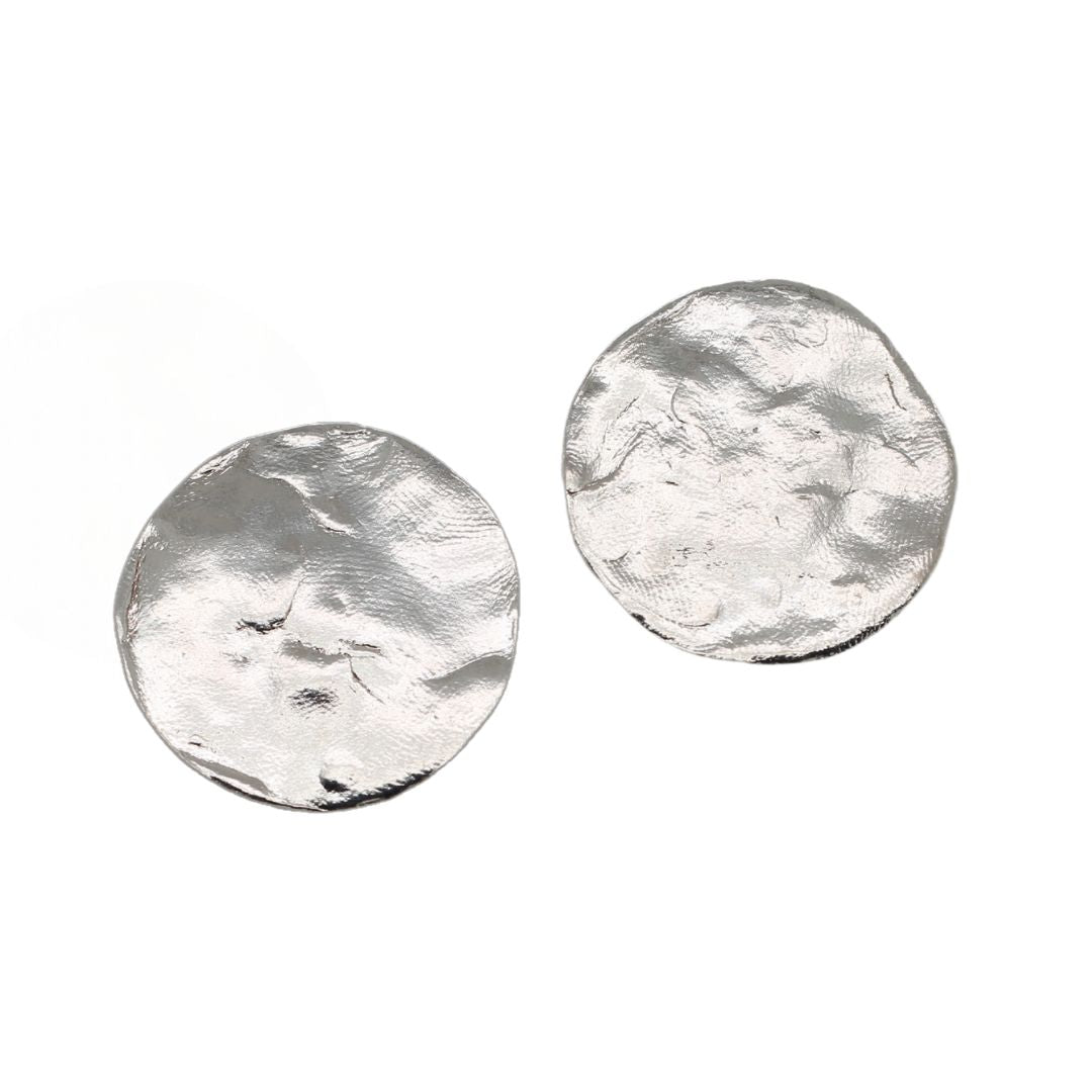 Jumbo Silver Button Stud Earrings