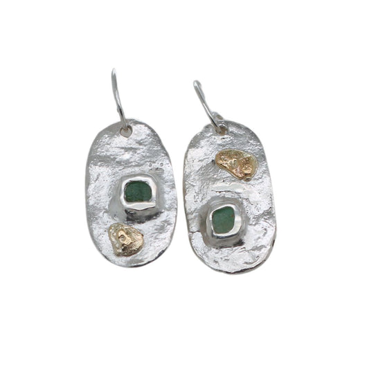 Tablet - Gold and Silver Emerald Earrings