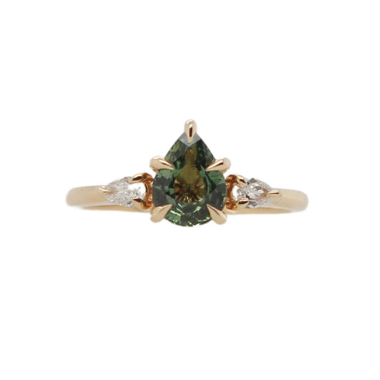 Pear-cut Green Sapphire & Diamond Engagement Ring