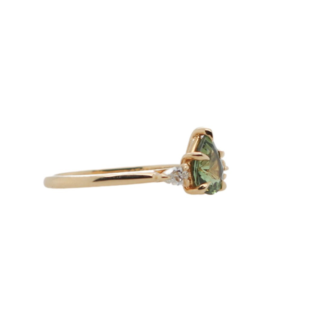 Pear-cut Green Sapphire & Diamond Engagement Ring