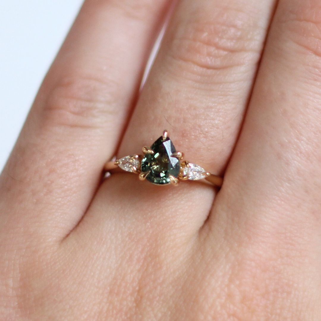 Pear-cut Green Sapphire & Diamond Engagement Ring