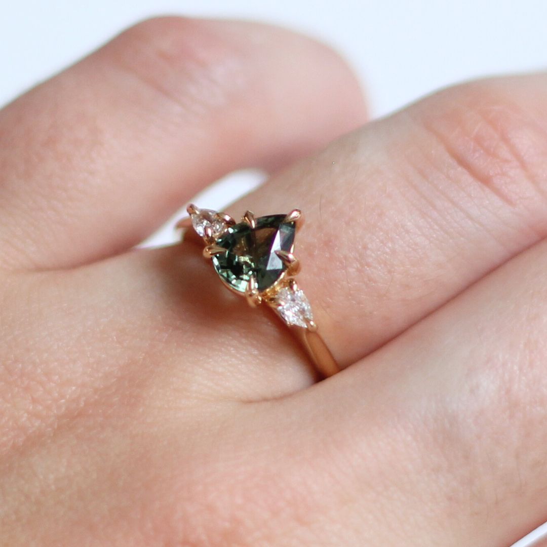 Pear-cut Green Sapphire & Diamond Engagement Ring