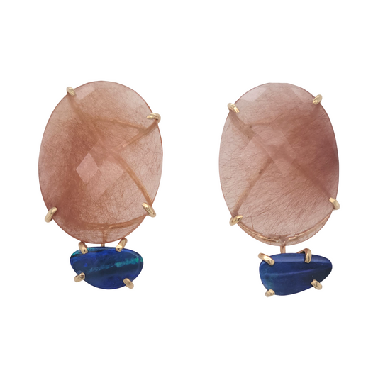 Rutilated Quartz Blue Opal Earrings