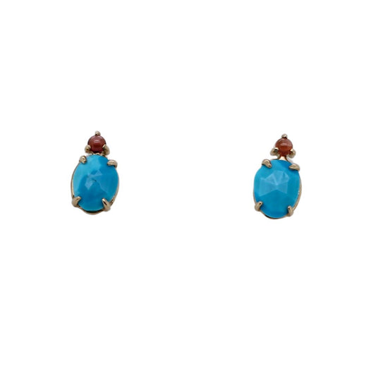 Turquoise & Pink Tourmaline Gold Studs