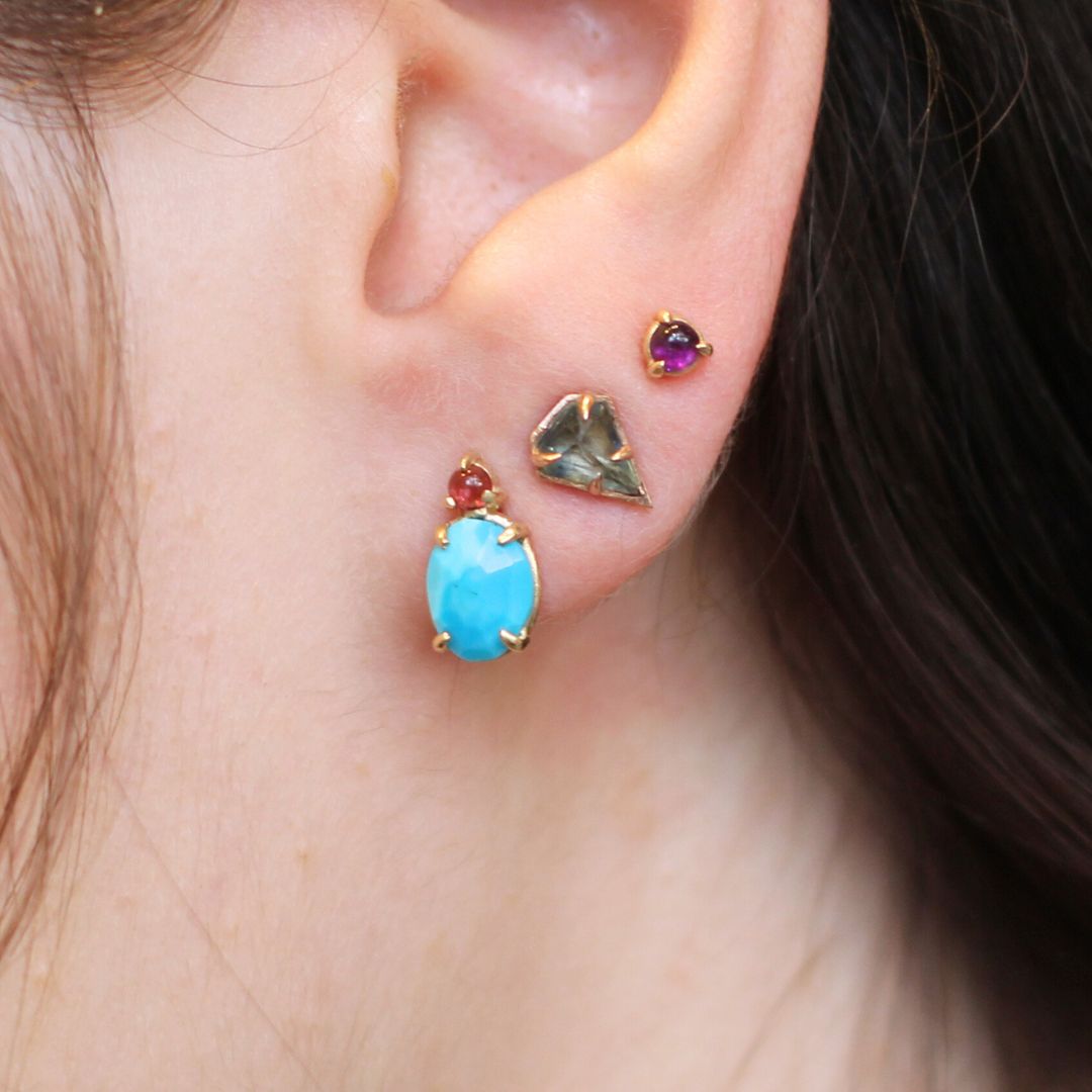 Turquoise & Pink Tourmaline Gold Studs